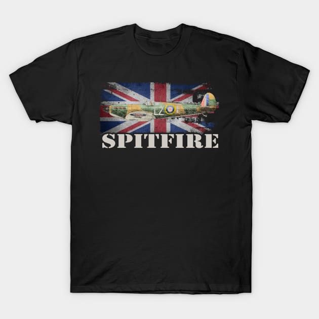 Supermarine Spitfire Fighter Plane Aircraft RAF Plane Union Jack Aeroplane T-Shirt by BeesTeez
